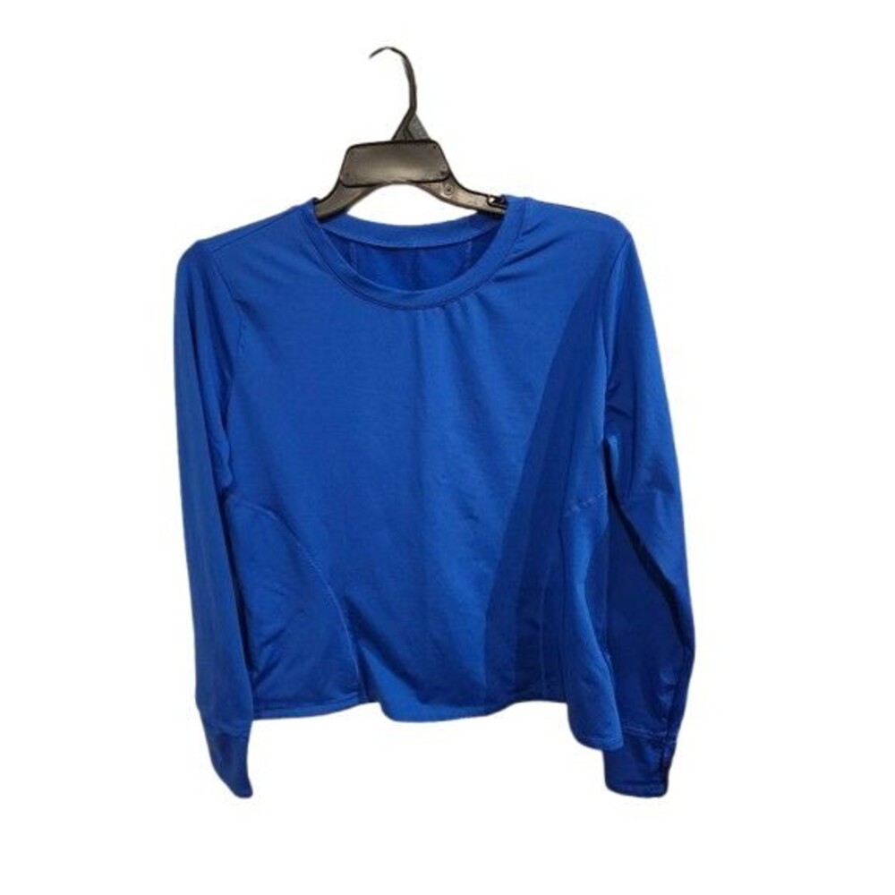 C1  LOOVOO Womens Blue Long Sleeve Activewear Top Thumbholes Side Pocket Size L